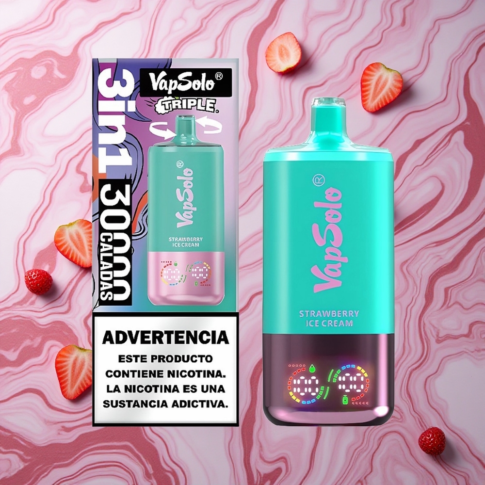 VapSolo Triple 30000 Puffs 40ml Zemeņu Saldējums Latvija vape