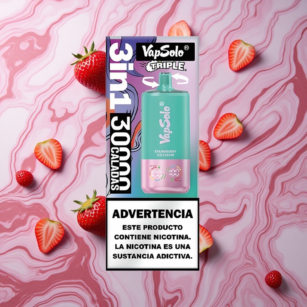 VapSolo Triple 30000 Puffs 40ml Zemeņu Saldējums Latvija vape