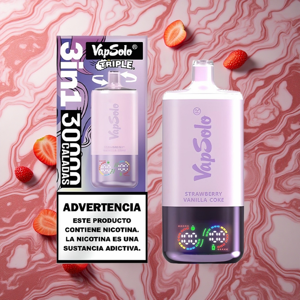 VapSolo Triple 30000 Puffs 40ml Zemeņu Vanillas Koka Latvija vape