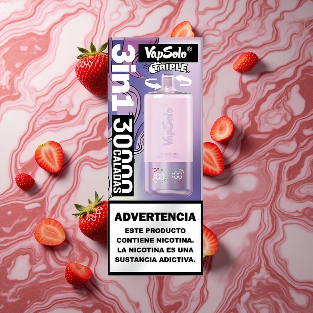 VapSolo Triple 30000 Puffs 40ml Zemeņu Vanillas Koka Latvija vape
