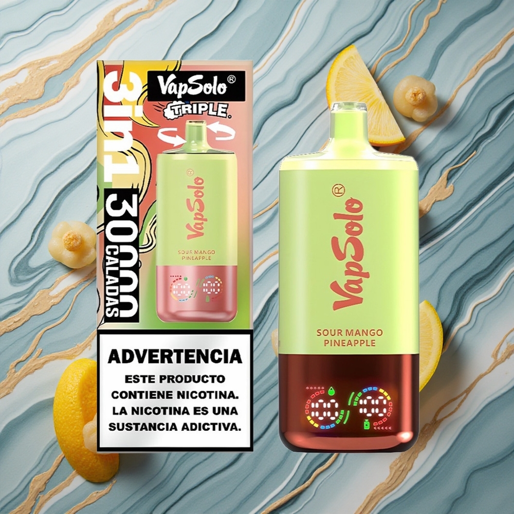VapSolo Triple 30000 Puffs Skābā Mango Ananāsu Latvija vape