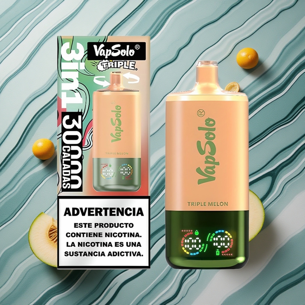 VapSolo Triple 30000 Puffs Trīs Meloni 40ml E-Liquids Latvija vape