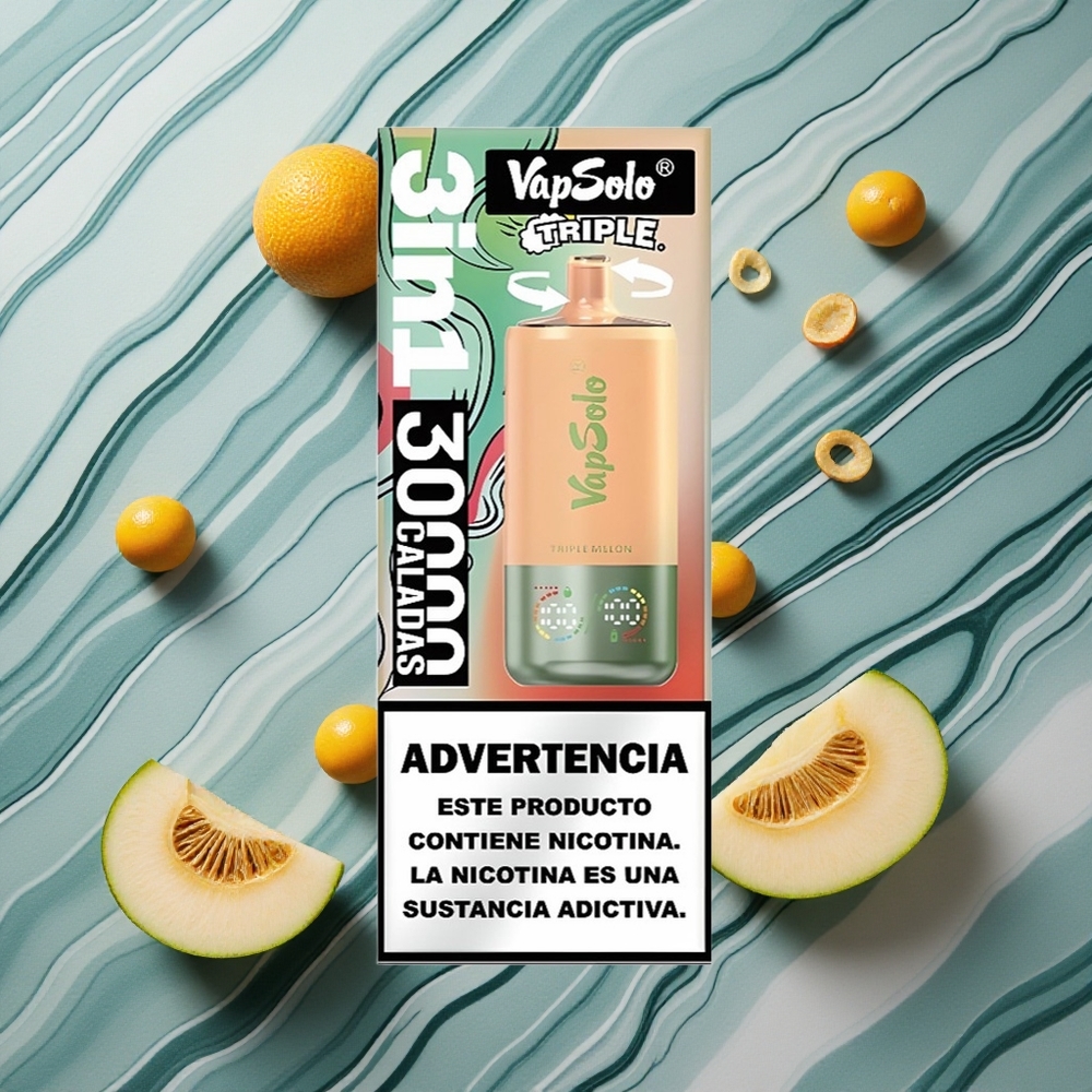 VapSolo Triple 30000 Puffs Trīs Meloni 40ml E-Liquids Latvija vape