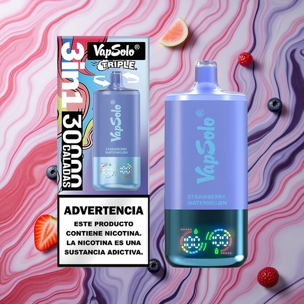VapSolo Triple 30000 Puffs Zemeņu Arbūzs & Zilā Oga Ledus Latvija vape