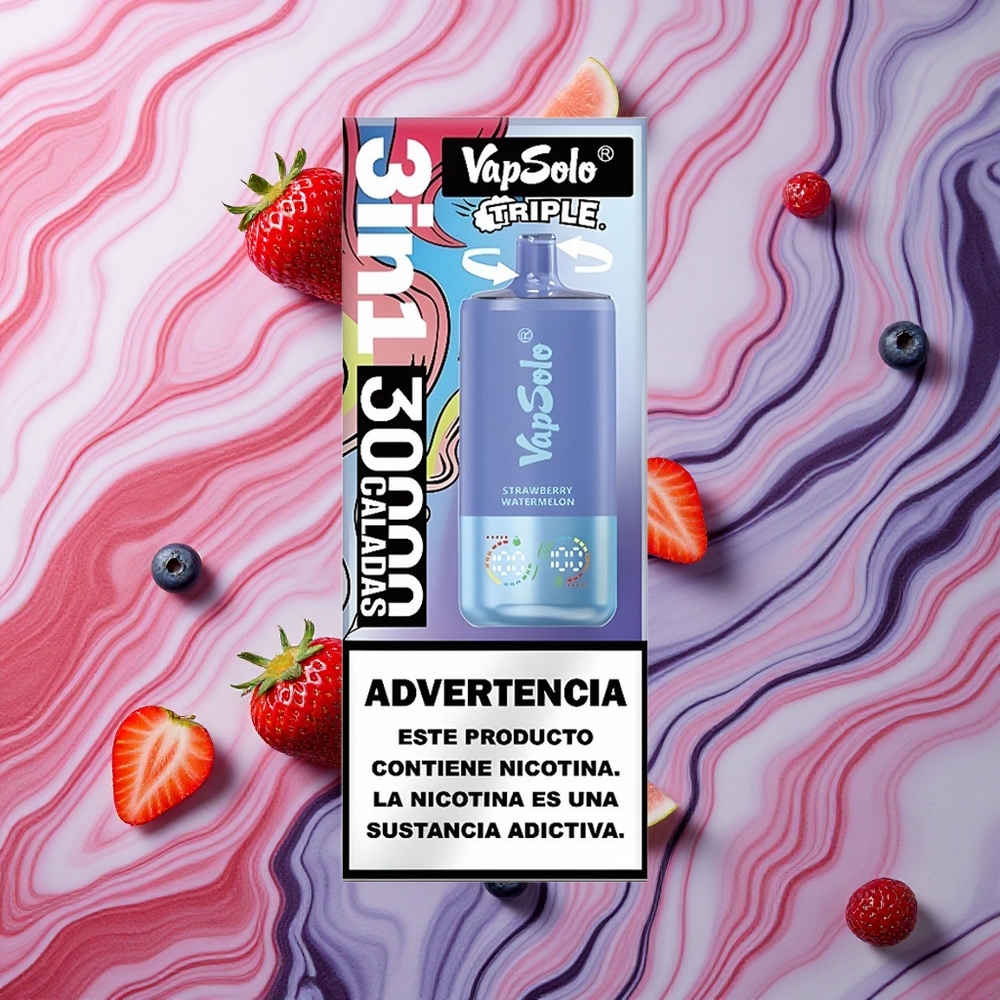 VapSolo Triple 30000 Puffs Zemeņu Arbūzs & Zilā Oga Ledus Latvija vape