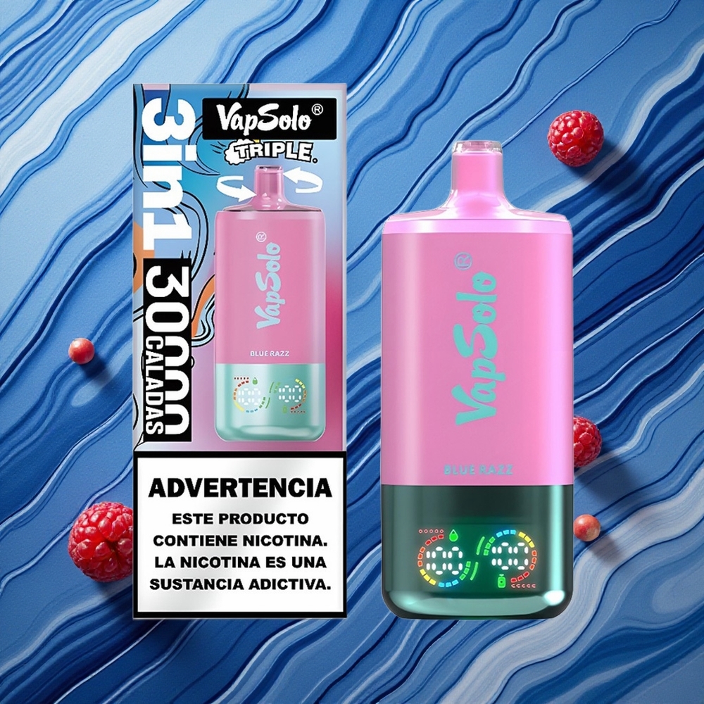 VapSolo Triple 30000 Puffs Zilā Aveņu Latvija vape 40ml 3tvertnes