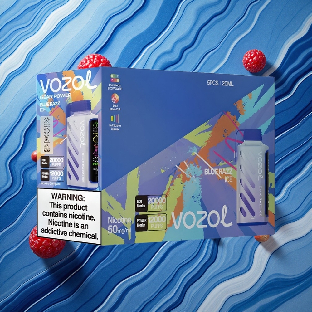 VOZOL Gear Power 20000 Puffs 20mL Zilā Aveņu Ledus Latvija vape