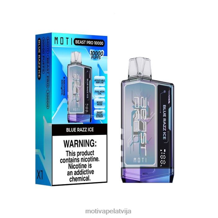 MOTI Beast Pro vienreizējās lietošanas vape (5%, 10000 uzpūtienu) 628D040 MOTI vape kit latvija zils razz ledus