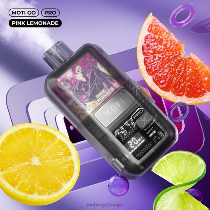 MOTI Go Pro vienreizējās lietošanas tvaiki (5%, 12000 uzpūtienu) 628D018 MOTI vape disposable latvija rozā limonāde