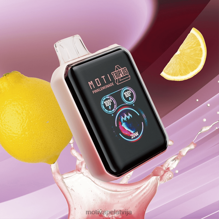 MOTI Triplus 20 000 vienreizējās lietošanas tvaiku (5%, 20 000 uzpūtienu) 628D08 MOTI vape disposable latvija rozā limonāde